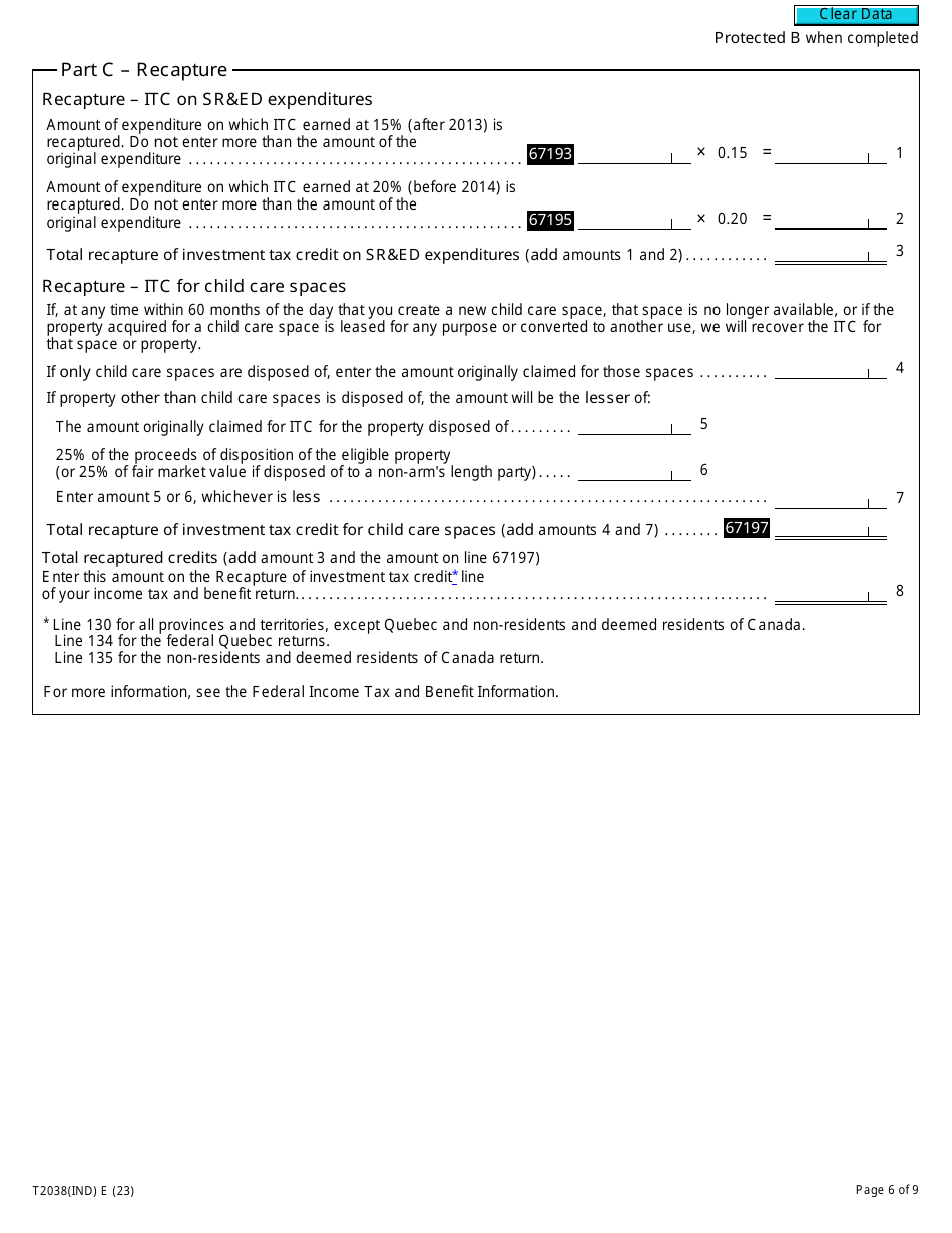 Form T2038(IND) Investment Tax Credit (Individuals) - Canada, Page 6