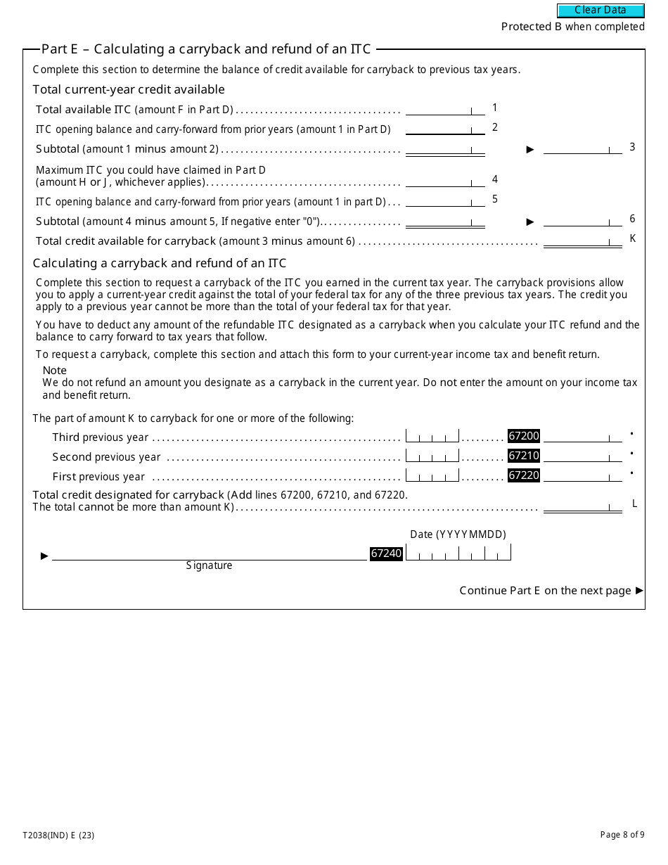Form T2038(IND) Investment Tax Credit (Individuals) - Canada, Page 8