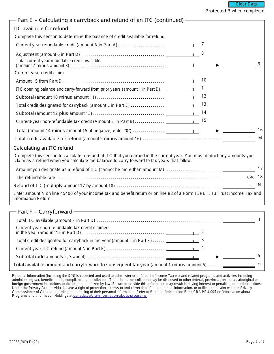 Form T2038(IND) Investment Tax Credit (Individuals) - Canada, Page 9