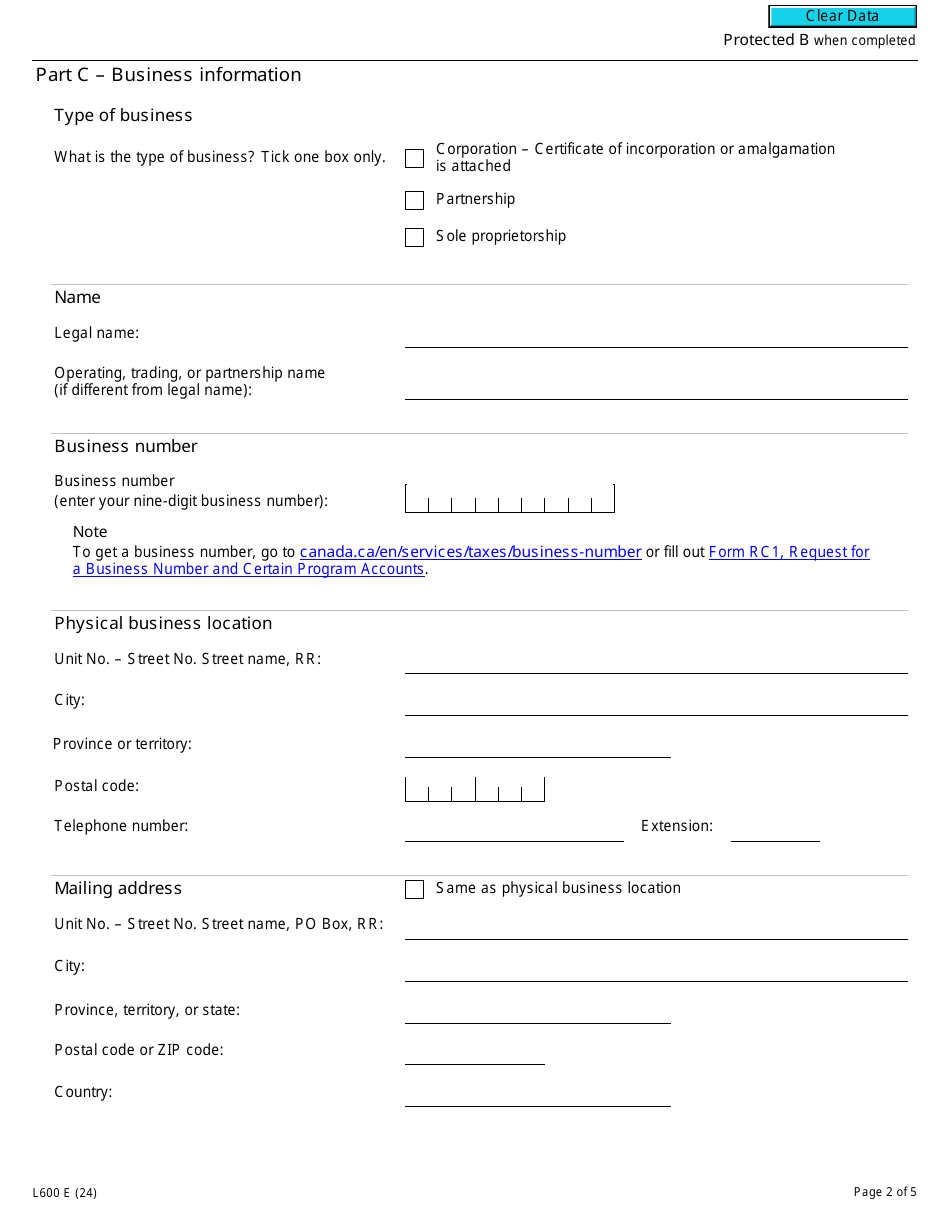 Form L600 Vaping Product Licence Application - Canada, Page 2