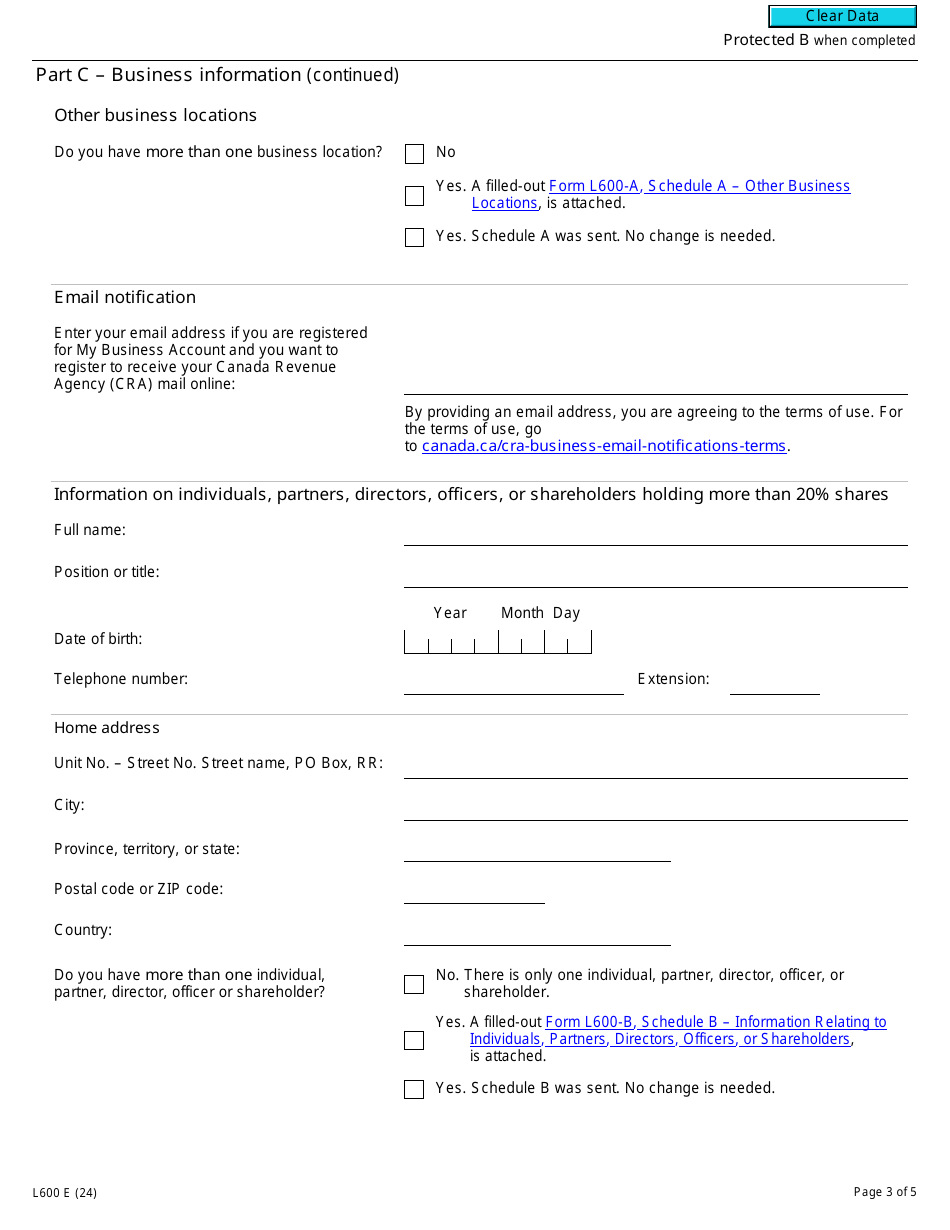 Form L600 Vaping Product Licence Application - Canada, Page 3