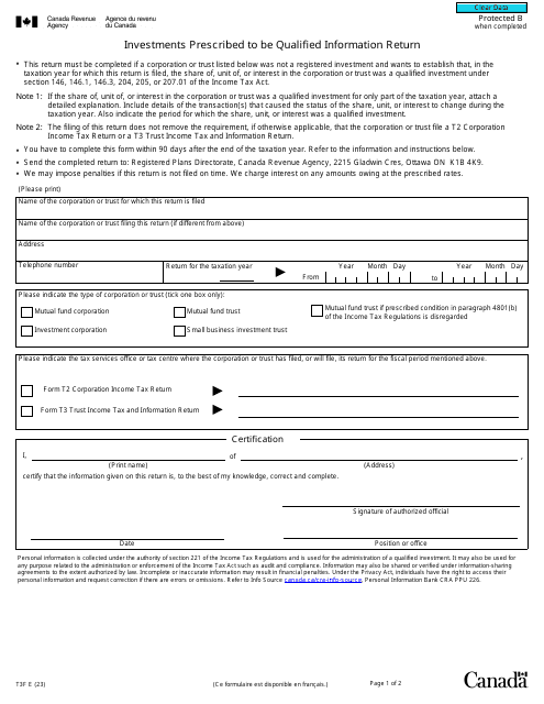 Form T3F Investments Prescribed to Be Qualified Information Return - Canada