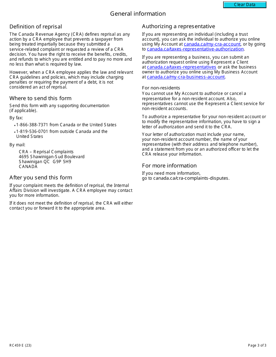 Form RC459 Reprisal Complaint - Canada, Page 3