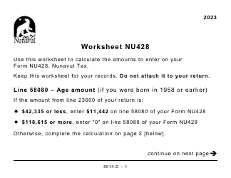 Form 5014-D Worksheet NU428 Nunavut - Large Print - Canada