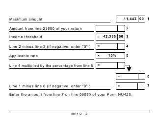 Form 5014-D Worksheet NU428 Nunavut - Large Print - Canada, Page 2