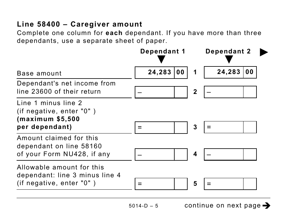 Form 5014-D Worksheet NU428 Nunavut - Large Print - Canada, Page 5
