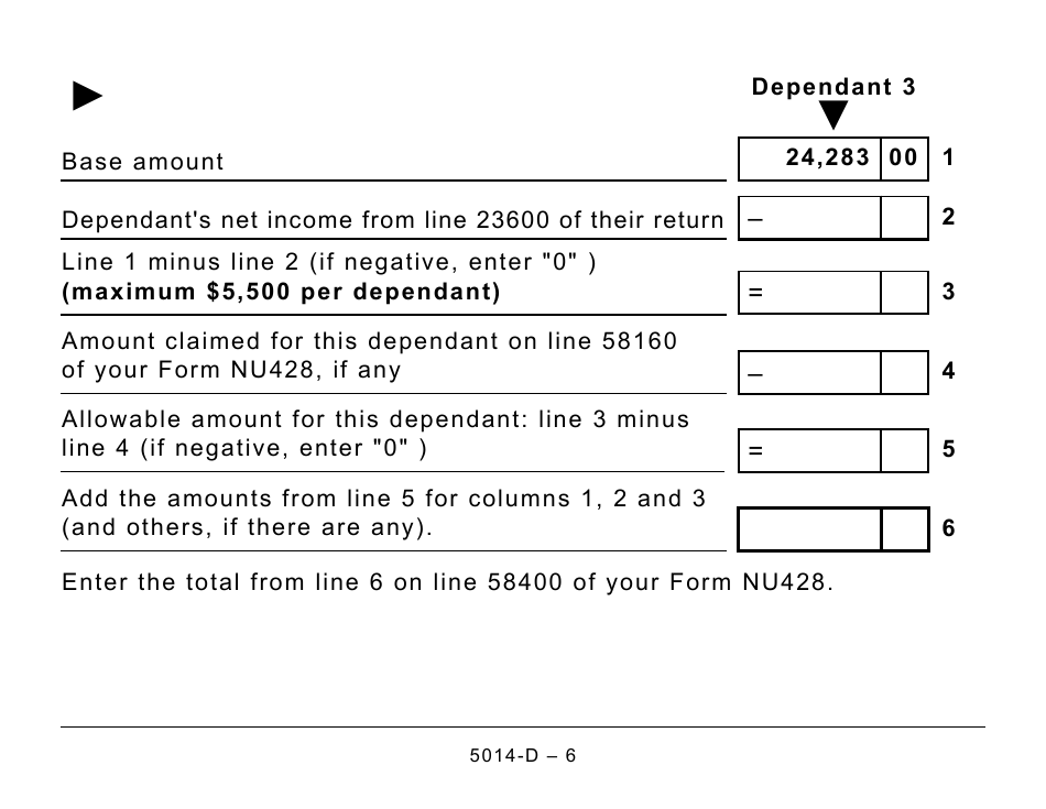 Form 5014-D Worksheet NU428 Nunavut - Large Print - Canada, Page 6