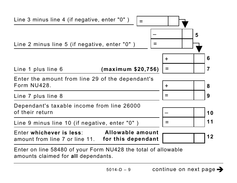 Form 5014-D Worksheet NU428 Nunavut - Large Print - Canada, Page 9