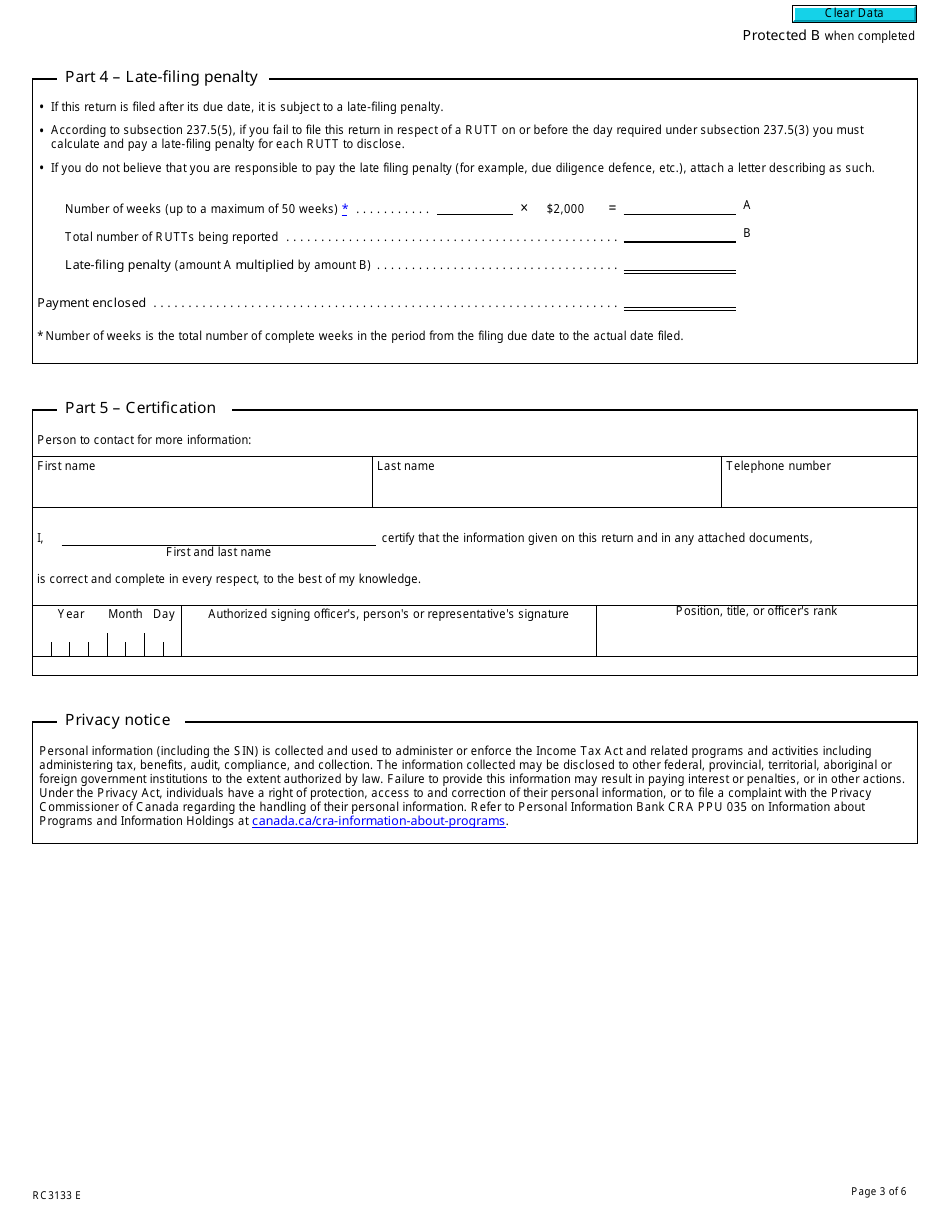 Form RC3133 Reportable Uncertain Tax Treatments Information Return (2023 and Later Tax Years) - Canada, Page 3