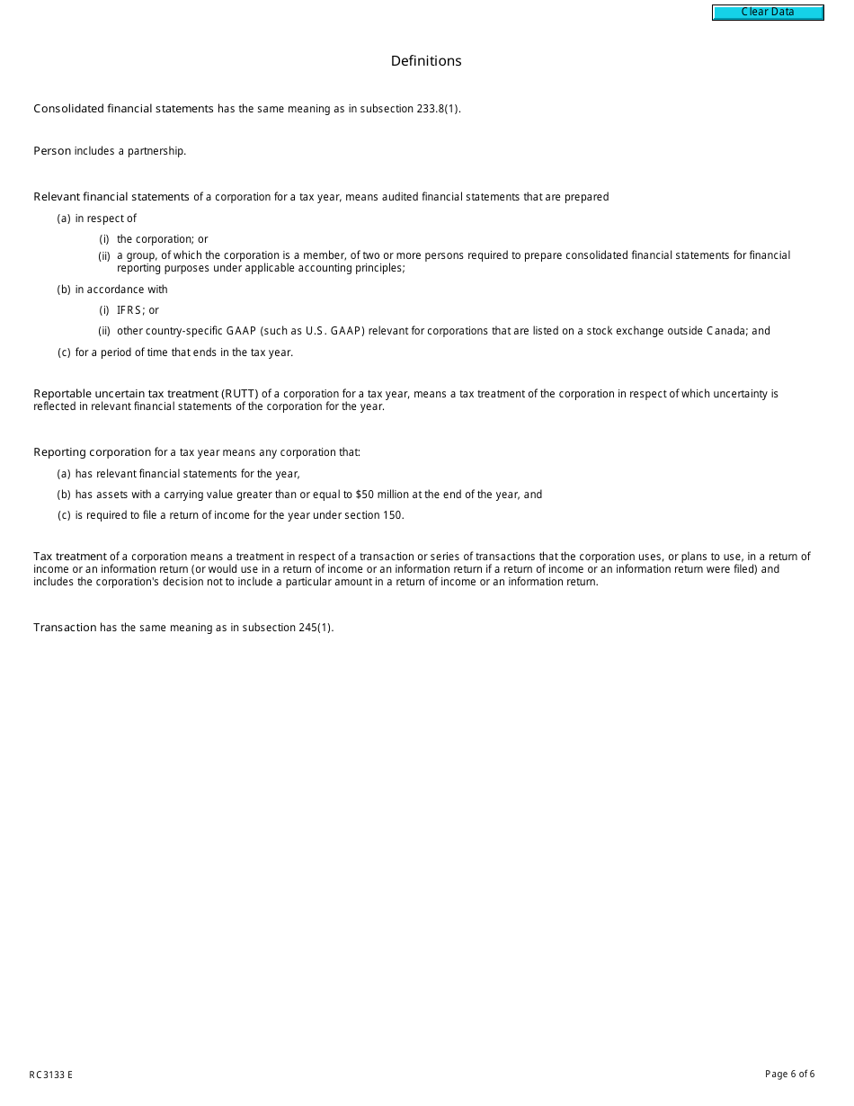 Form RC3133 Reportable Uncertain Tax Treatments Information Return (2023 and Later Tax Years) - Canada, Page 6