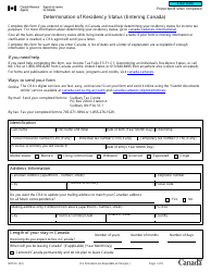 Form NR74 Determination of Residency Status (Entering Canada) - Canada