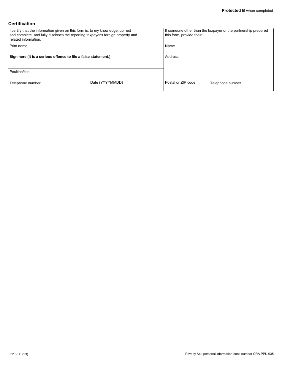 Form T1135 Download Fillable Pdf Or Fill Online Foreign Income 