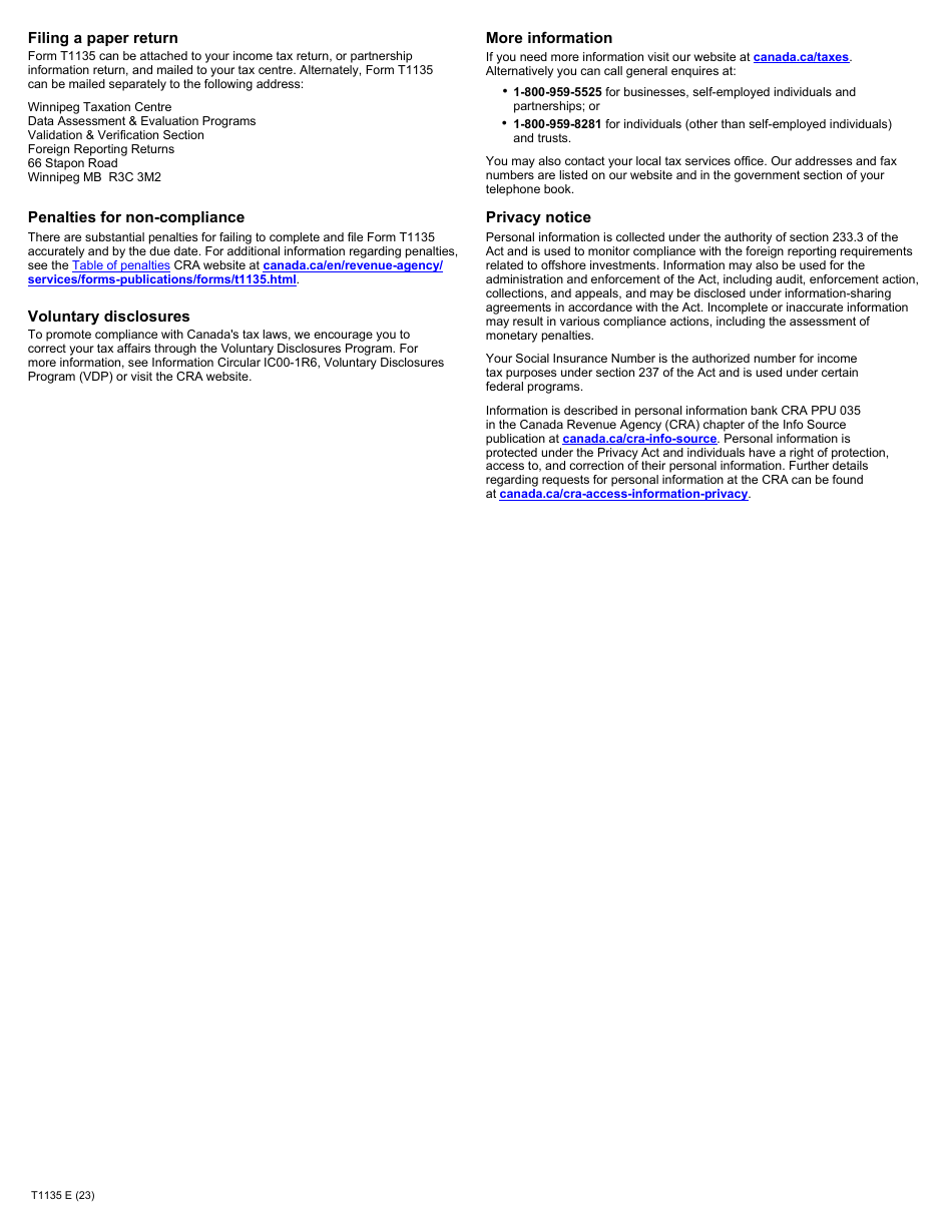 Form T1135 Foreign Income Verification Statement - Canada, Page 6