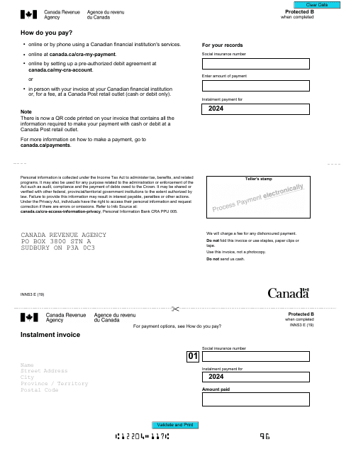 Form INNS3 Instalment Remittance Voucher - Canada, 2024