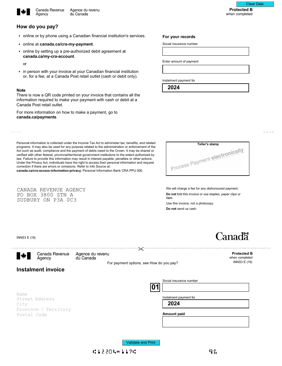 Form INNS3 Instalment Remittance Voucher - Canada, Page 1