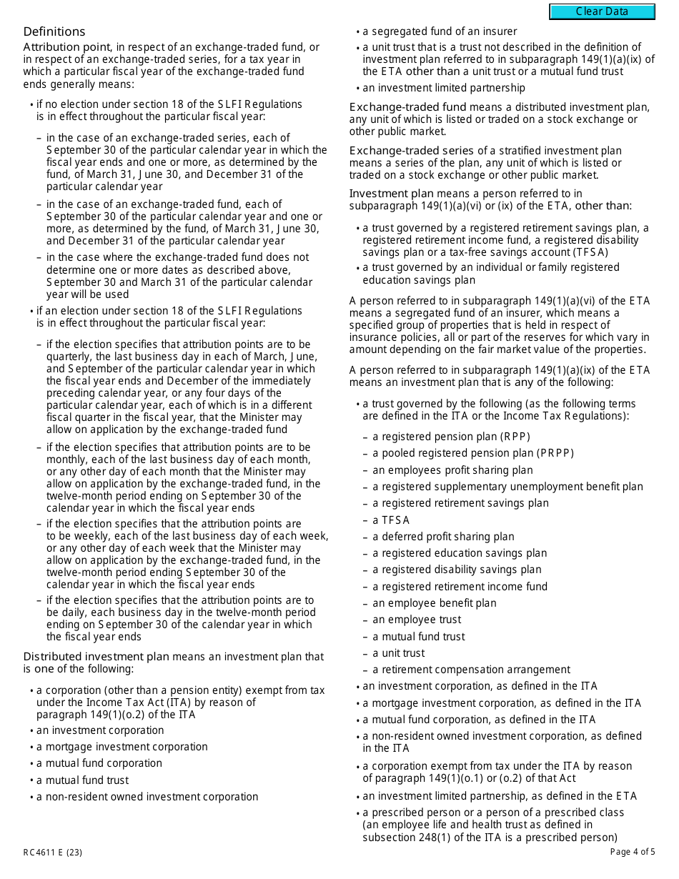 Form RC4611 Gst / Hst Application for Authorization or Revocation for an Exchange-Traded Fund to Use Particular Methods to Determine Its Provincial Attribution Percentages - Canada, Page 4