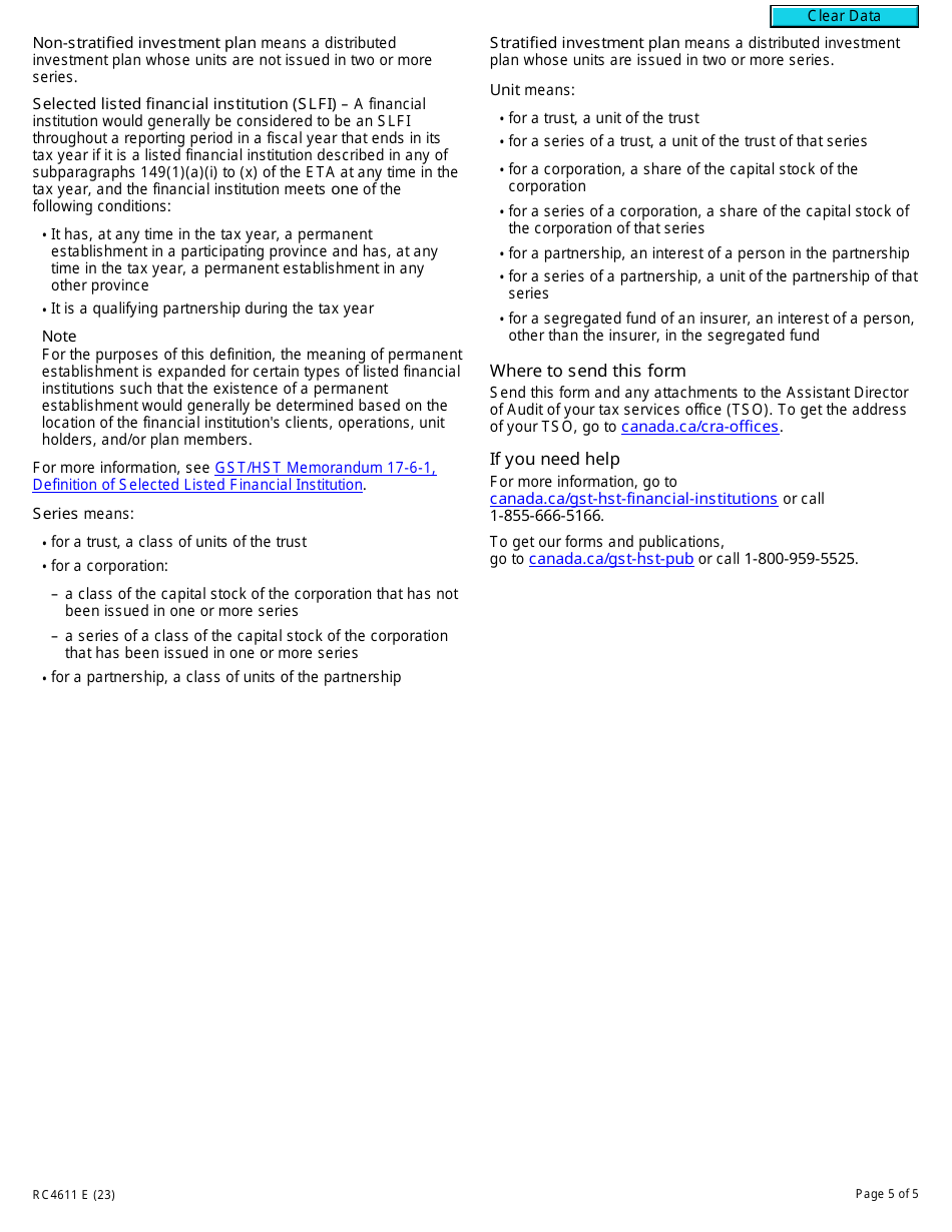 Form RC4611 Gst / Hst Application for Authorization or Revocation for an Exchange-Traded Fund to Use Particular Methods to Determine Its Provincial Attribution Percentages - Canada, Page 5