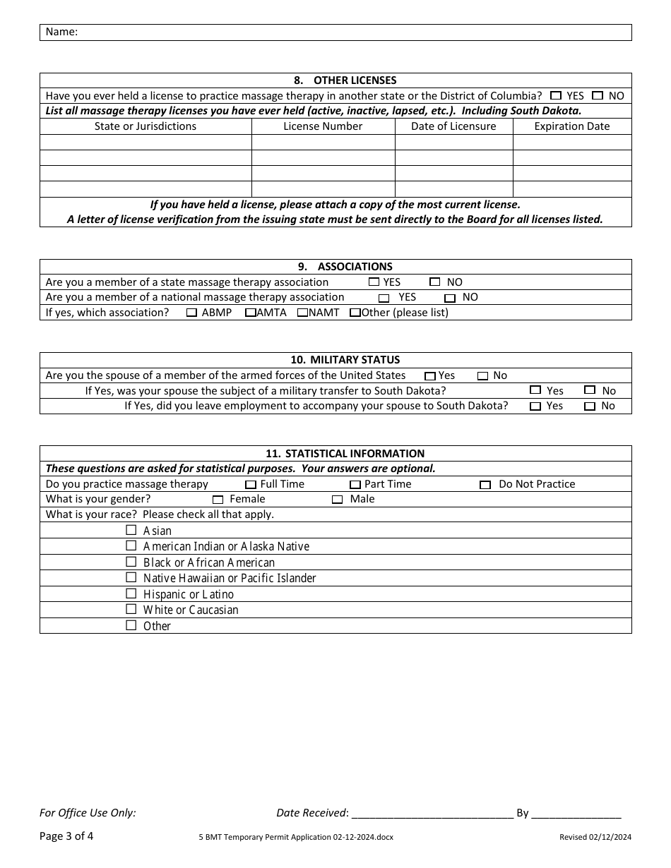 Application for Temporary Permit - South Dakota, Page 3