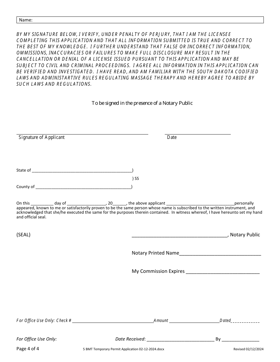 Application for Temporary Permit - South Dakota, Page 4