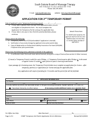 Application for Second Temporary Permit - South Dakota