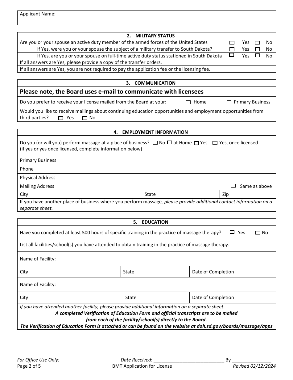 Application for License - South Dakota, Page 2