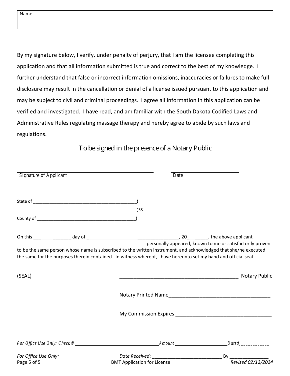 Application for License - South Dakota, Page 5