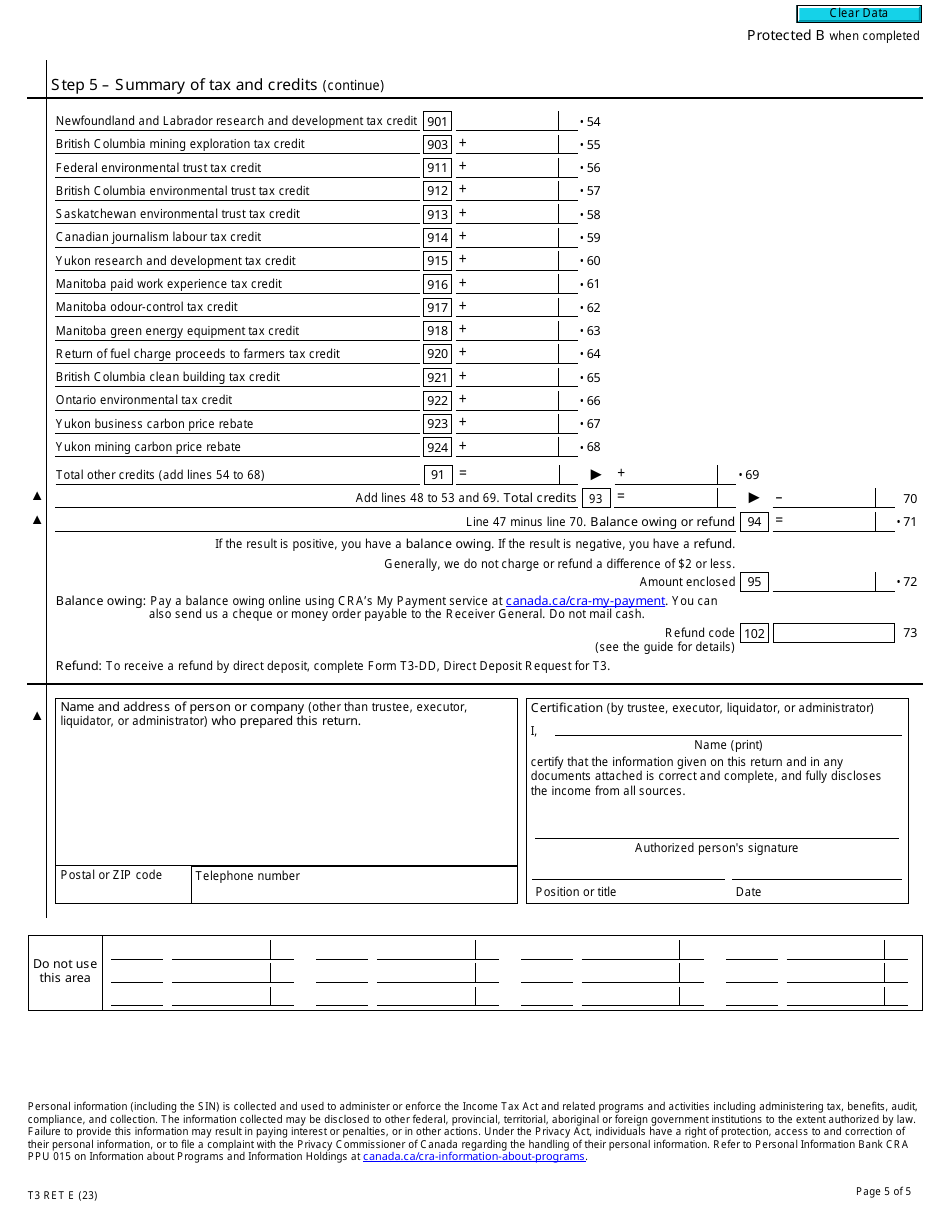 Form T3RET Trust Income Tax and Information Return - Canada, Page 5