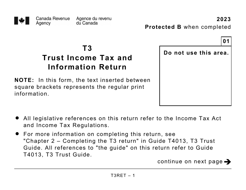 Form T3RET Trust Income Tax and Information Return - Large Print - Canada, 2023