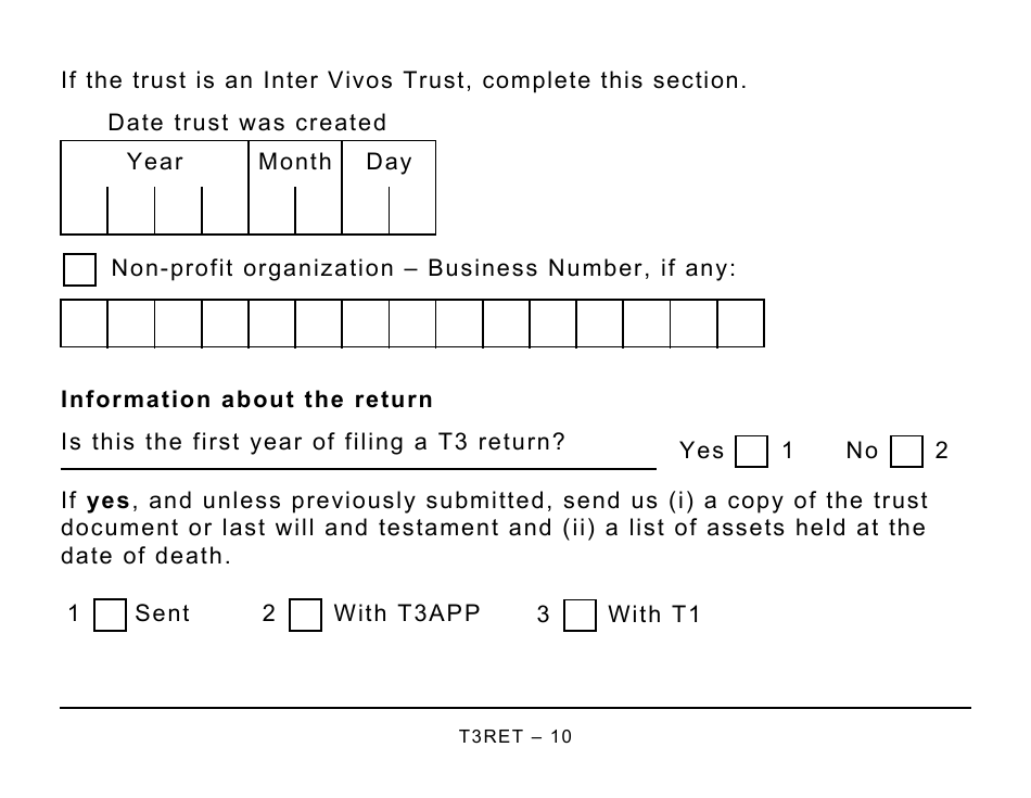 Form T3RET Trust Income Tax and Information Return - Large Print - Canada, Page 10