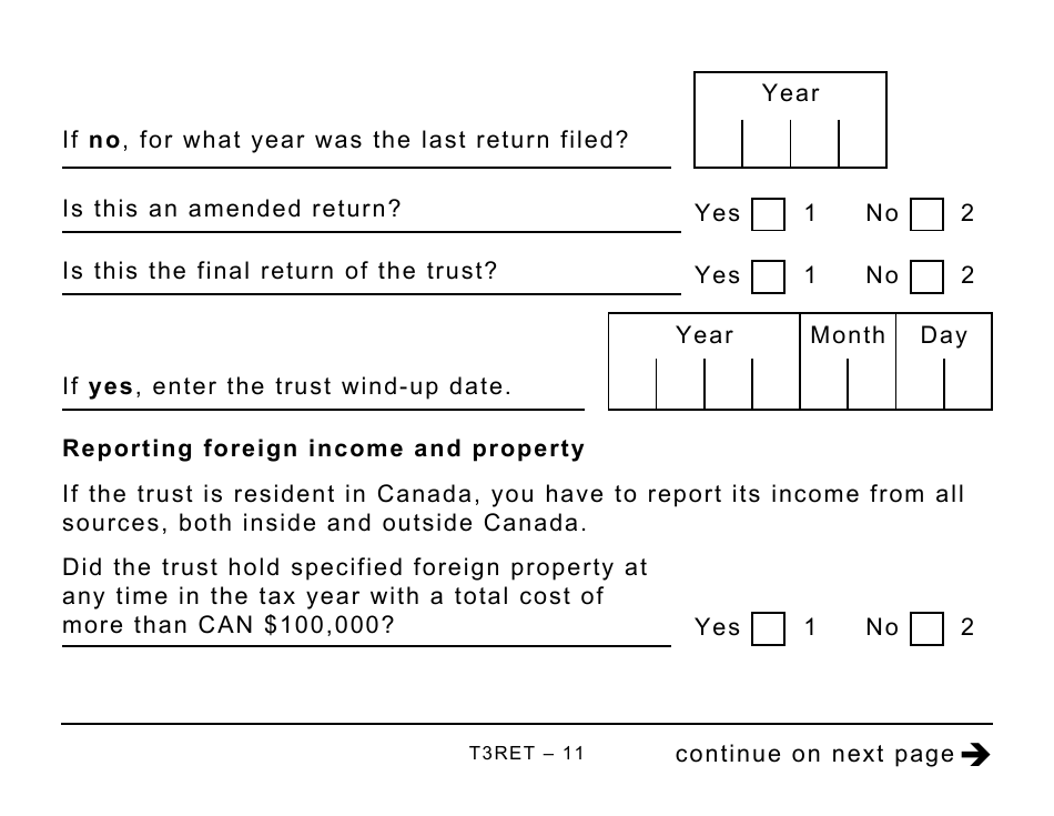 Form T3RET Trust Income Tax and Information Return - Large Print - Canada, Page 11