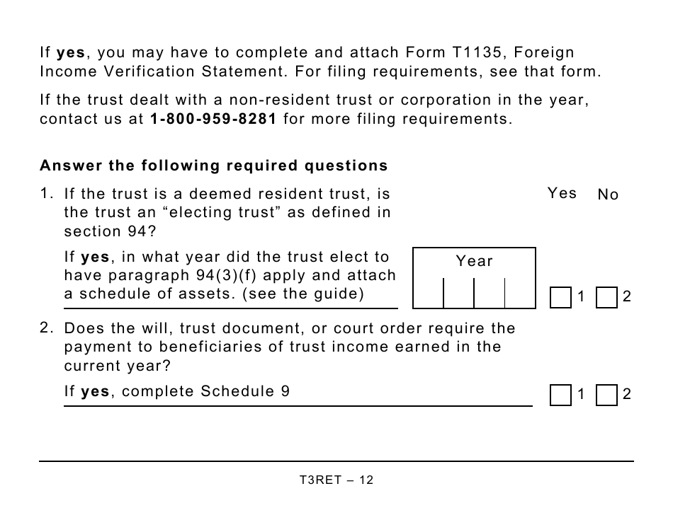 Form T3RET Trust Income Tax and Information Return - Large Print - Canada, Page 12