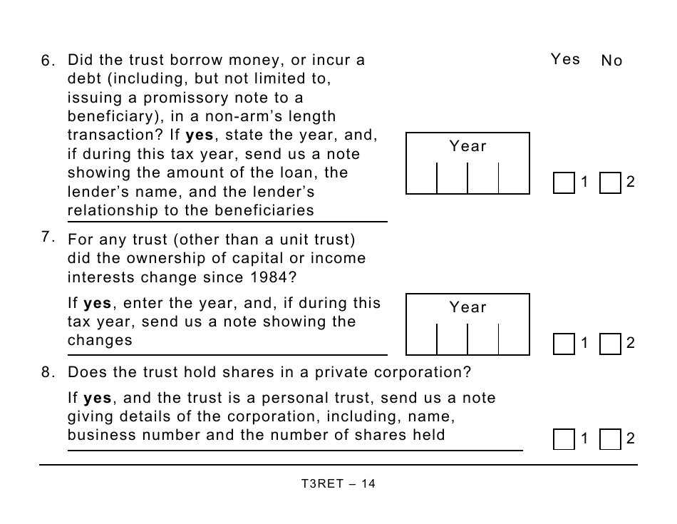 Form T3RET Trust Income Tax and Information Return - Large Print - Canada, Page 14