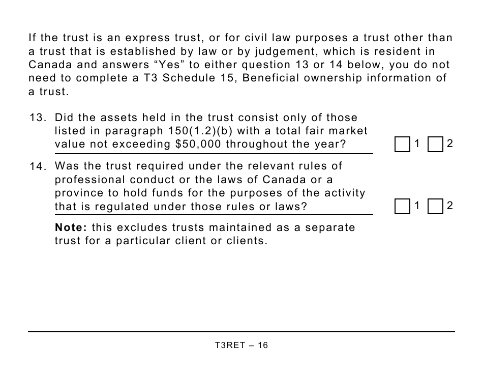 Form T3RET Trust Income Tax and Information Return - Large Print - Canada, Page 16