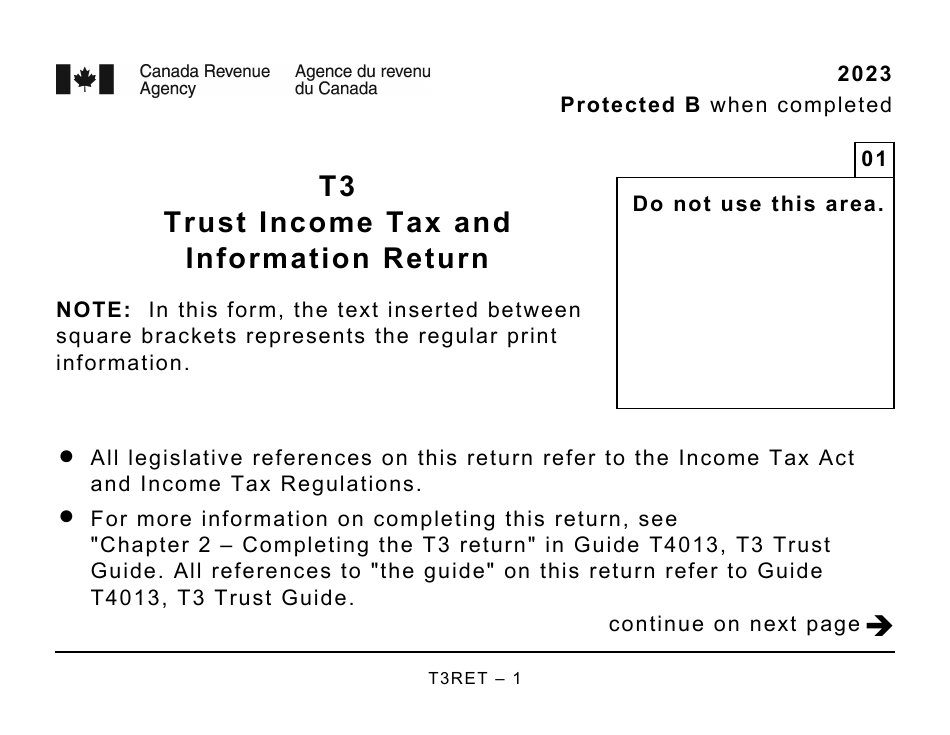 Form T3RET Trust Income Tax and Information Return - Large Print - Canada, Page 1