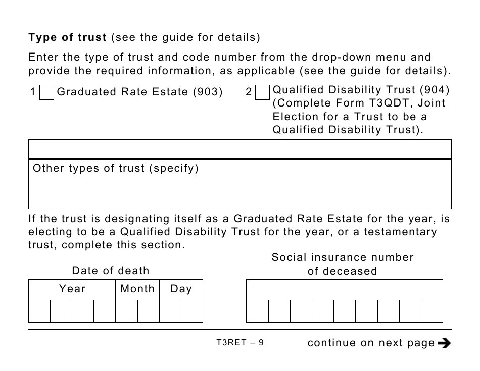 Form T3RET Trust Income Tax and Information Return - Large Print - Canada, Page 9