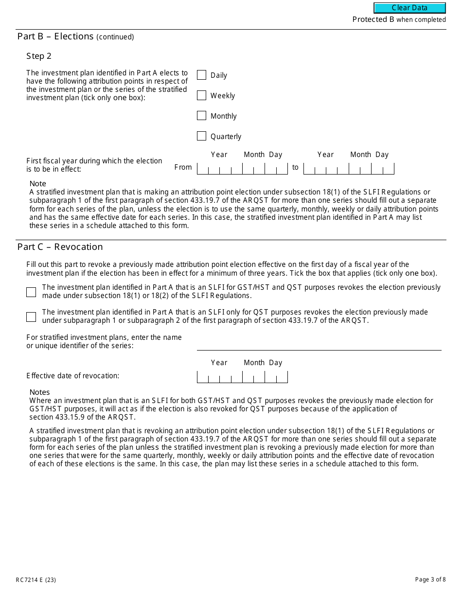 Form RC7214 Attribution Point Elections or Revocation of the Election for Selected Listed Financial Institutions for Gst / Hst and Qst Purposes or Only for Qst Purposes - Canada, Page 3