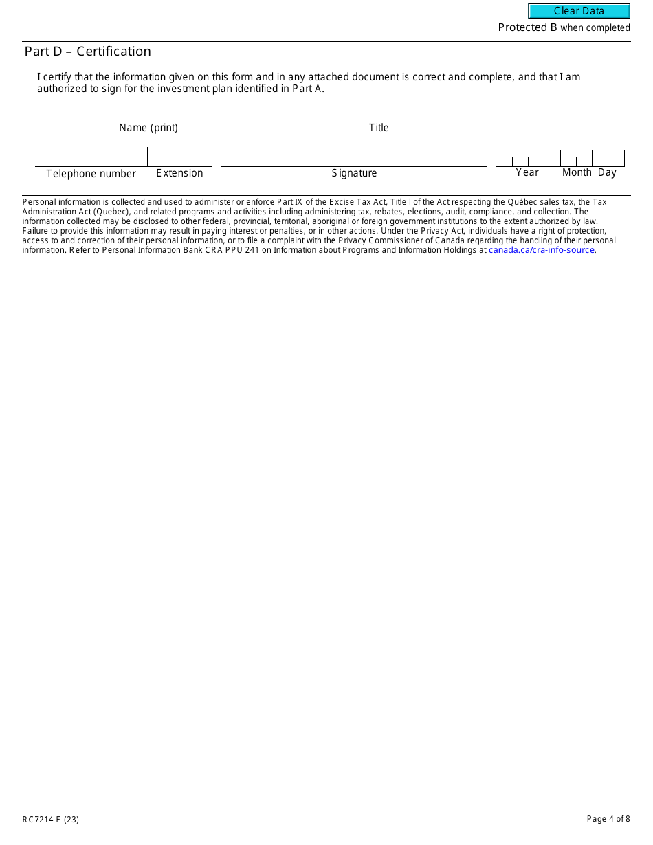 Form RC7214 Attribution Point Elections or Revocation of the Election for Selected Listed Financial Institutions for Gst / Hst and Qst Purposes or Only for Qst Purposes - Canada, Page 4