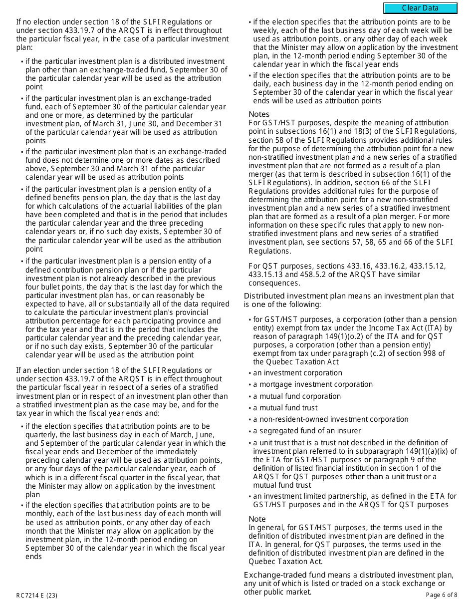 Form RC7214 Attribution Point Elections or Revocation of the Election for Selected Listed Financial Institutions for Gst / Hst and Qst Purposes or Only for Qst Purposes - Canada, Page 6