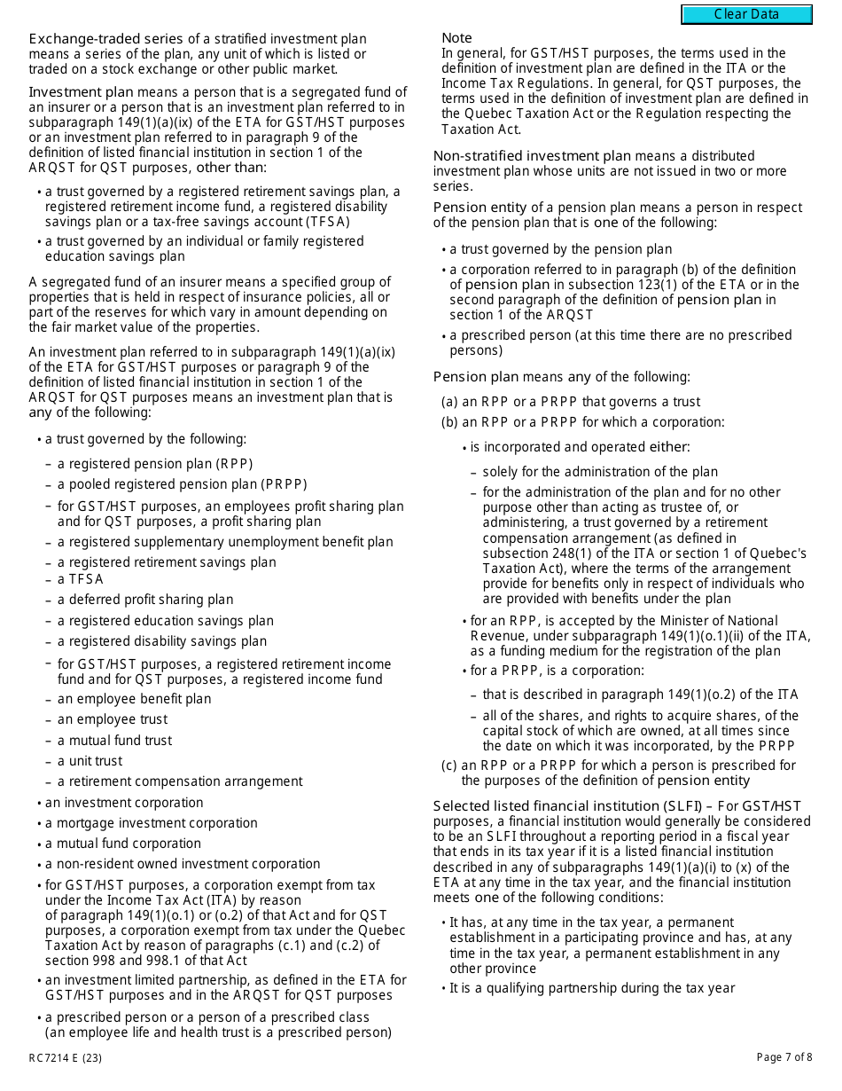 Form RC7214 Attribution Point Elections or Revocation of the Election for Selected Listed Financial Institutions for Gst / Hst and Qst Purposes or Only for Qst Purposes - Canada, Page 7