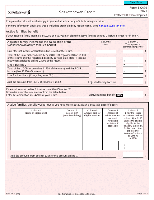 Form 5008-TC (SK479) Saskatchewan Credit - Canada, 2023