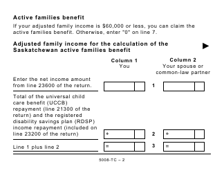 Form 5008-TC Schedule SK479 Saskatchewan Credit - Large Print - Canada, Page 2