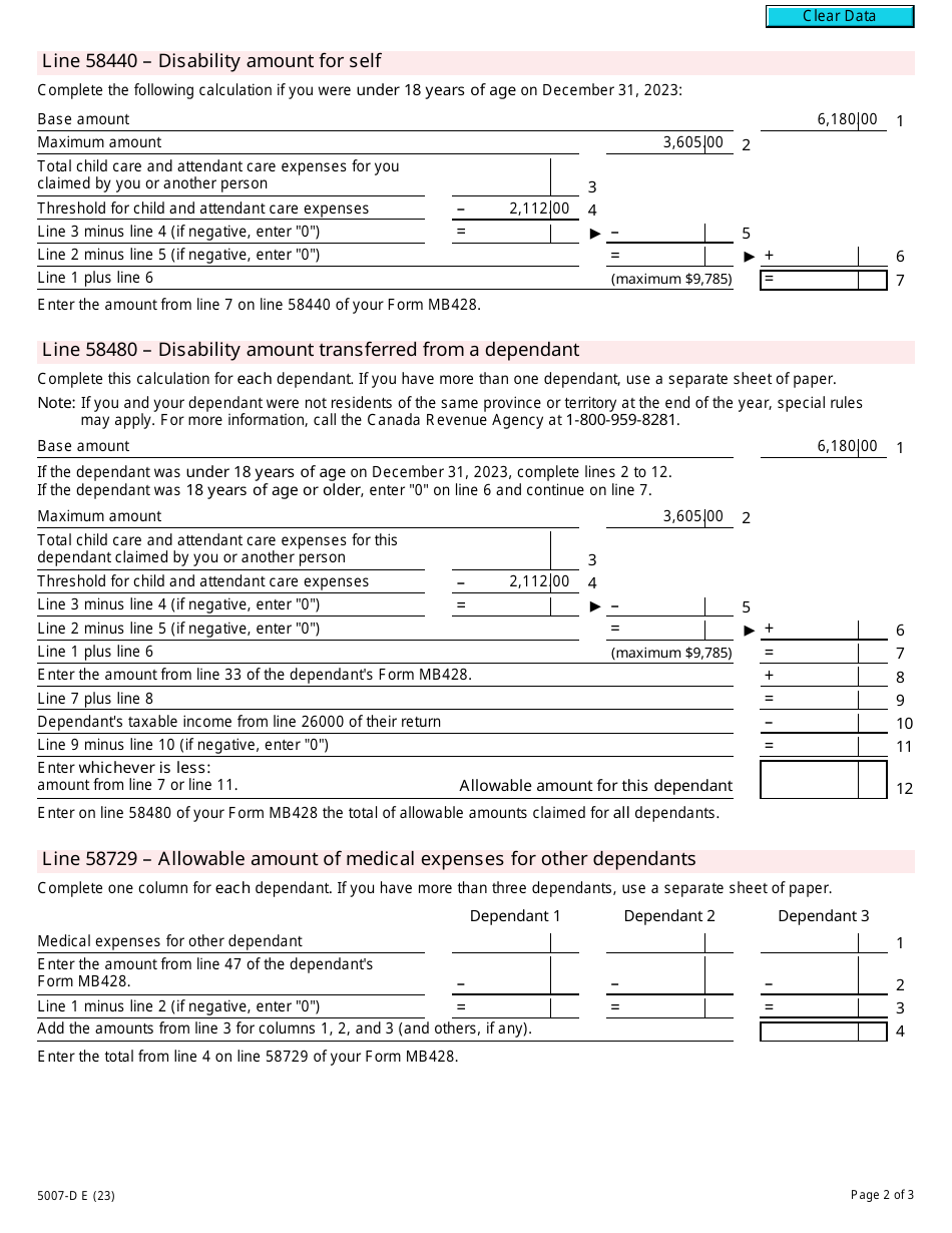 Form 5007-D Worksheet MB428 Download Fillable PDF or Fill Online ...