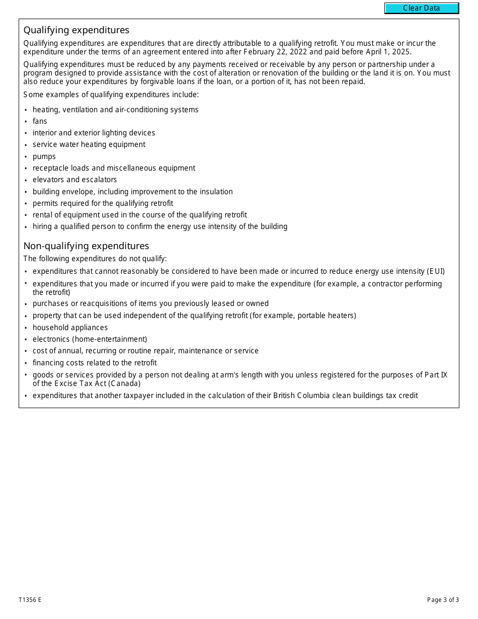 Form T1356 British Columbia Clean Buildings Tax Credit - Canada, Page 3