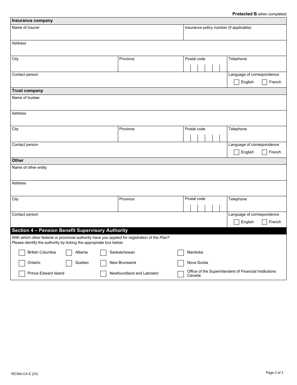 Form RC364-CA Application to Register a Pooled Pension Plan - Canada, Page 2