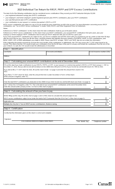 Form T1-OVP Individual Tax Return for Rrsp, Prpp and Spp Excess Contributions - Canada, 2023