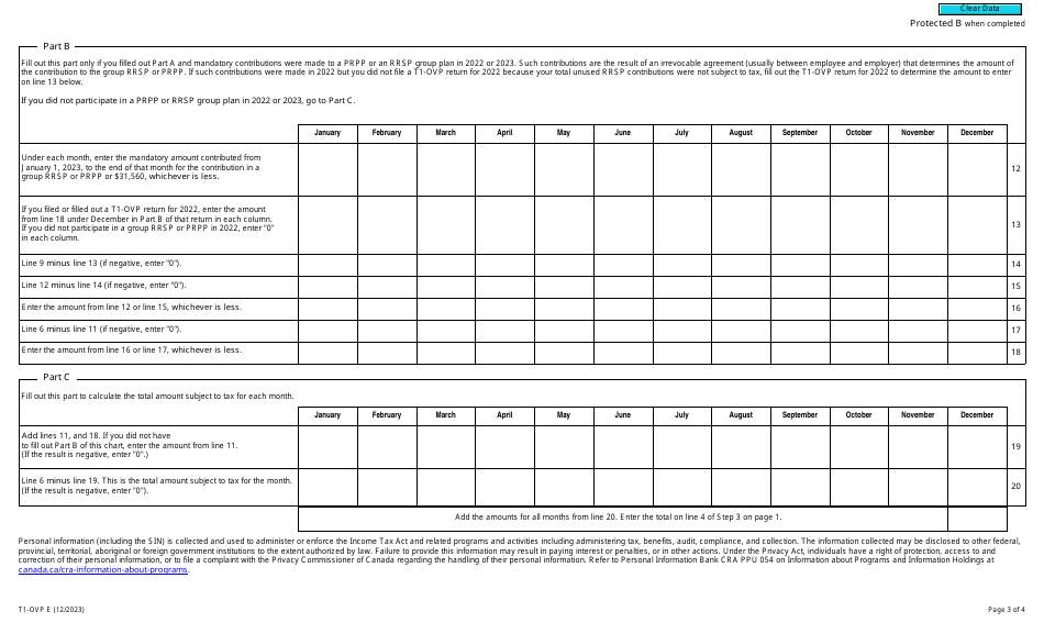 Form T1-OVP Individual Tax Return for Rrsp, Prpp and Spp Excess Contributions - Canada, Page 3