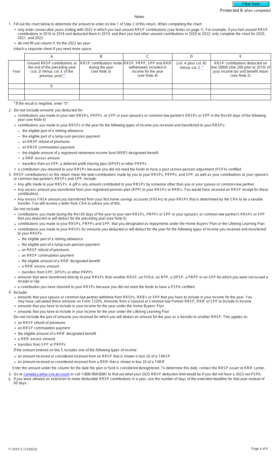 Form T1-OVP Individual Tax Return for Rrsp, Prpp and Spp Excess Contributions - Canada, Page 4