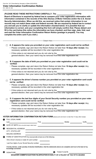 Form 10-C Voter Information Confirmation Notice - Ohio