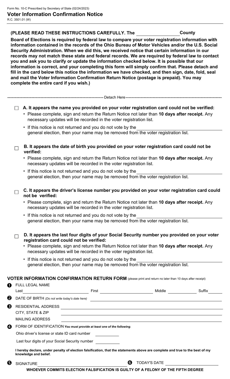 Form 10-C Download Fillable PDF or Fill Online Voter Information ...