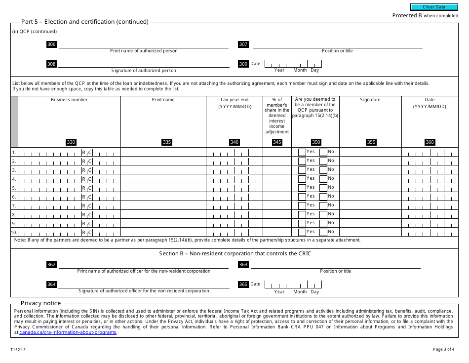 Form T1521 Election for a Pertinent Loan or Indebtedness (Ploi) Under Subsection 15(2.11) - Canada, Page 3